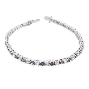925 Sterling Silver Round White Black CZ Classic Tennis Bracelet