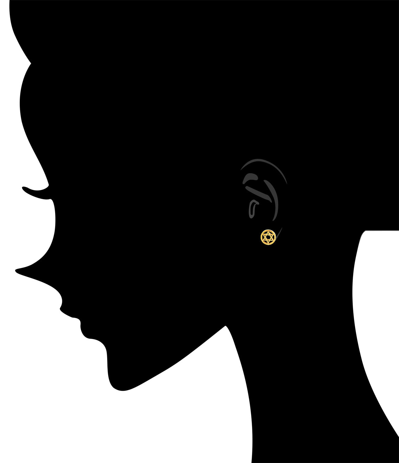 Womens Girls Yellow-Tone Stainless Steel Star of David Stud Earrings