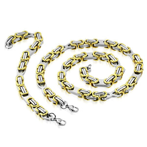Stainless Steel Silver-Tone Yellow Gold-Tone Necklace Bracelet Mens Jewelry Set