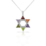 925 Sterling Silver Jewish Star of David White Multicolor CZ Large Statement Pendant Necklace