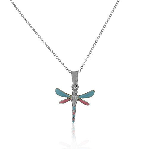 925 Sterling Silver 3D Orange Yellow Enamel Dragonfly Charm Pendant Necklace