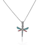 925 Sterling Silver 3D Orange Yellow Enamel Dragonfly Charm Pendant Necklace