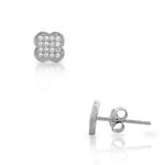 925 Sterling Silver White CZ Clover Flower Small Womens Girls Stud Earrings