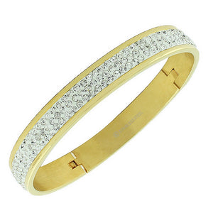 Stainless Steel Yellow Gold-Tone White CZ Bangle Bracelet