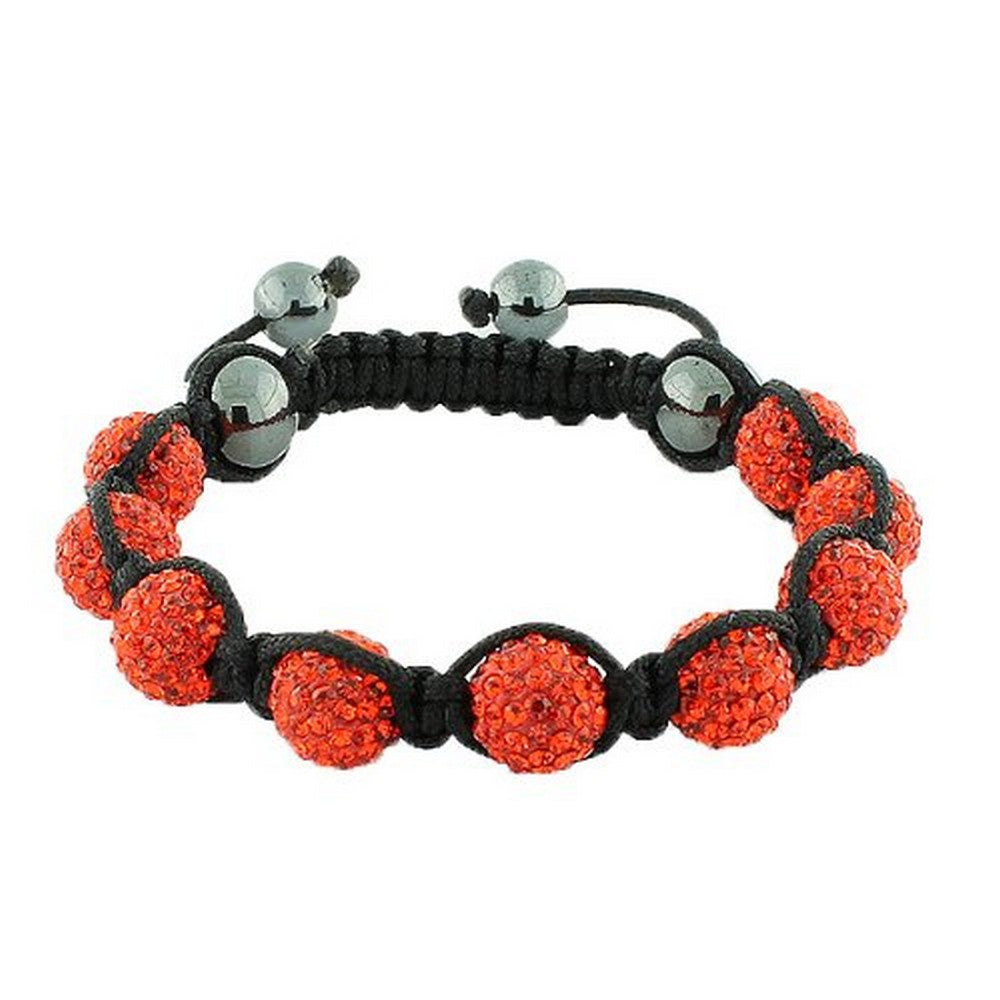 Bright Red CZ Black Cord Adjustable Macrame Bracelet