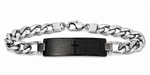 Stainless Steel Black Silver-Tone Religious Cross English Lord's Prayer Men's Bracelet