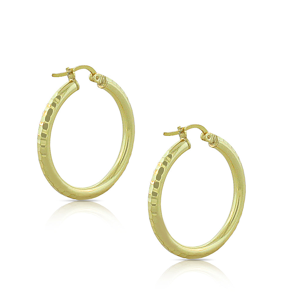 925 Sterling Silver Yellow Gold-Tone Faceted Round Hoop Earrings, 0.90"