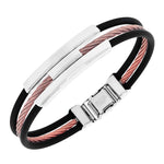 Stainless Steel Black Rubber Silicone Rose Gold-Tone Silver-Tone Twisted Cable Rope Men's Bracelet