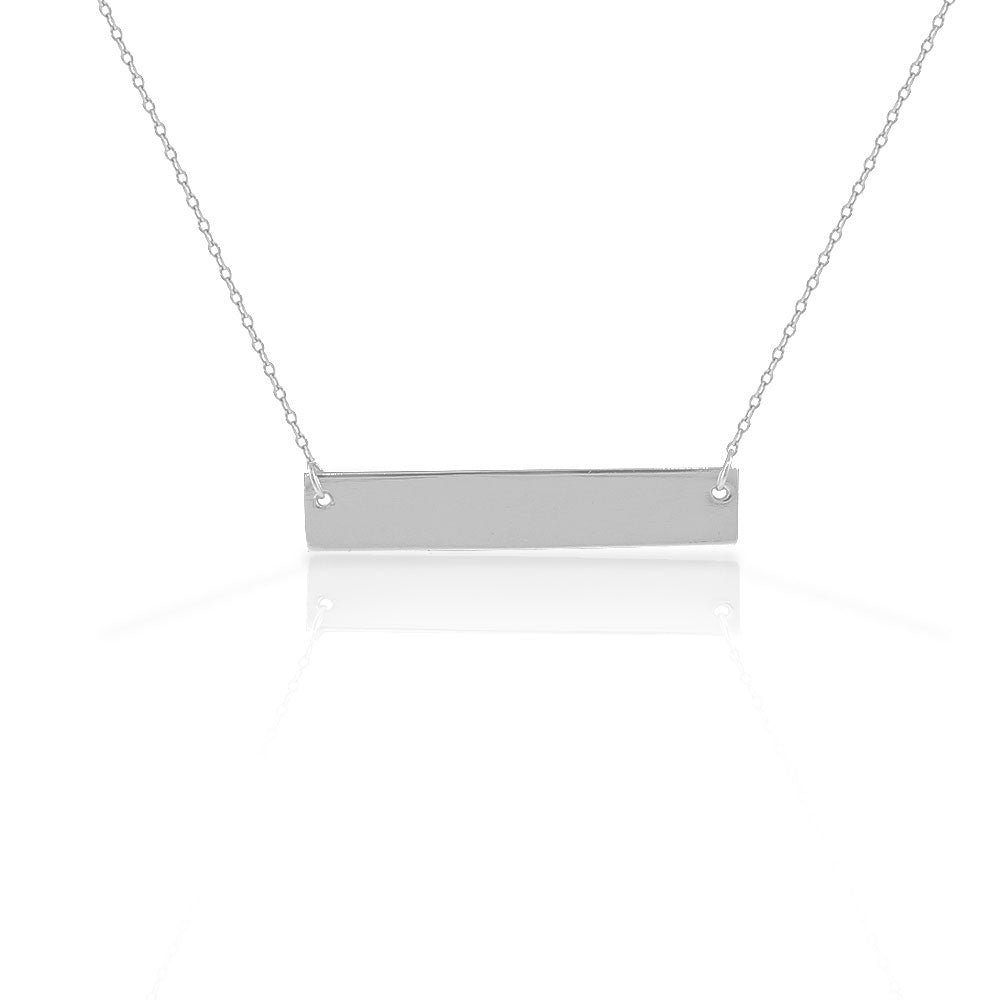 Sterling Silver Polished Sideways Bar Pendant Necklace
