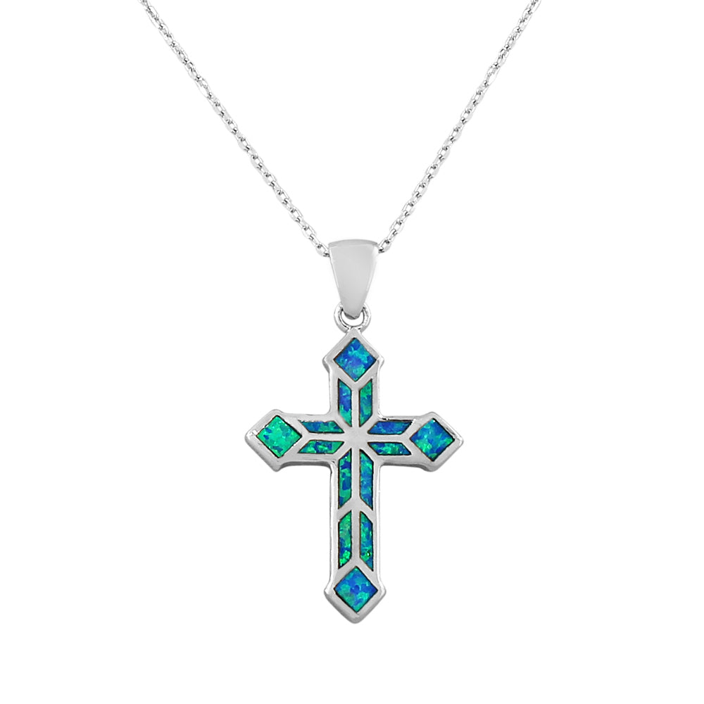 Inlay Opal Cross Necklace Sterling Silver