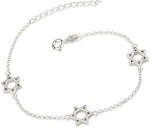 My Daily Styles 925 Sterling Silver Women's Star of David Link Bracelet - Adjustable Size 6.5"-7.5"