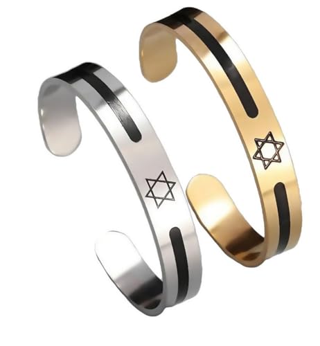 My Daily Styles Star of David Cuff Bracelet, Unisex Stainless Steel Bangles, Silver and Gold Colors, Religious Jewelry 2 Set