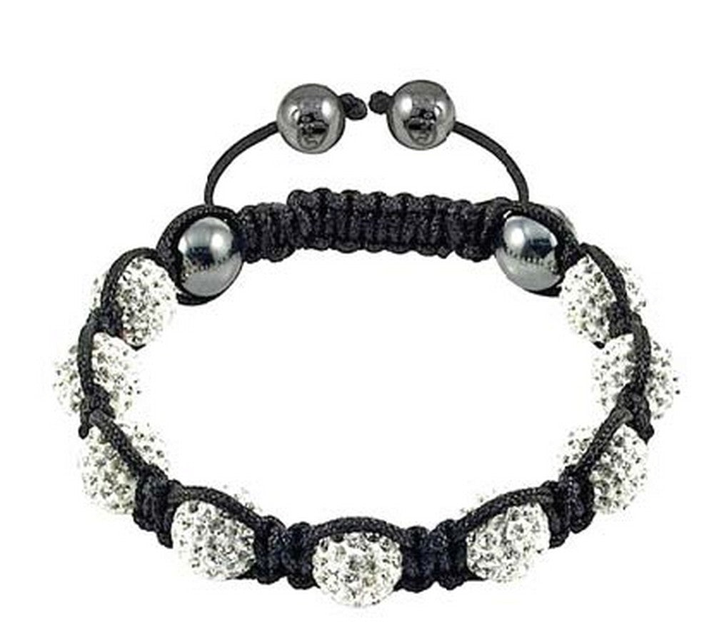 White CZ Black Cord Simulated Onyx Macrame Beaded Bracelet