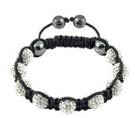 White CZ Black Cord Simulated Onyx Macrame Beaded Bracelet