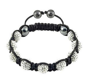 White CZ Black Cord Simulated Onyx Macrame Beaded Bracelet
