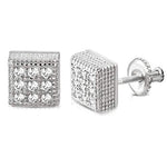925 Sterling Silver Yellow Gold-Tone Square White Clear CZ Screw Back Stud Earrings, 0.20"