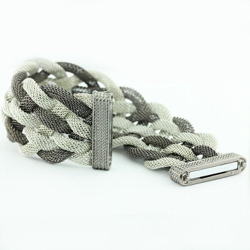 Fashion Alloy Silver-Tone Wide Mesh Bracelet, 7.5"