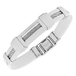 Stainless Steel White Rubber Silicone Silver-Tone Twisted Cable Rope Bracelet
