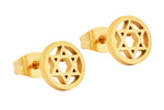 Womens Girls Yellow-Tone Stainless Steel Star of David Stud Earrings