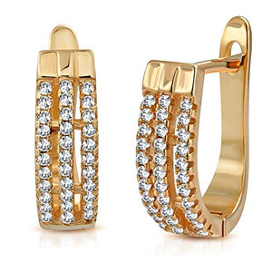 925 Sterling Silver White Clear CZ Hoop Huggie Earrings, 0.60"