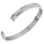 Stainless Steel Oval-Shape Silver-Tone Classic Matte Polished Bangle Bracelet
