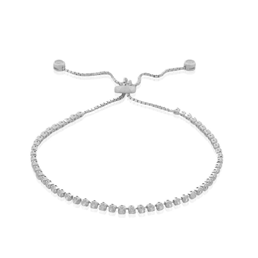 925 Sterling Silver White Clear CZ Adjustable Strand Bracelet