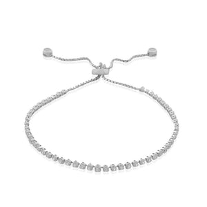 925 Sterling Silver White Clear CZ Adjustable Strand Bracelet