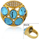 TECNO STEEL Stainless Steel Yellow Gold-Tone White Blue Aquamarine-Tone CZ Ring