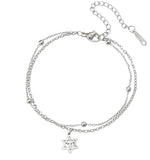 Star of David Bracelet for Women with Chai Symbol, Adjustable Stainless Steel Double Chain Bracelet, Jewish Jewelry Gift, Dainty Charm Bracelet Silver or Gold Tone