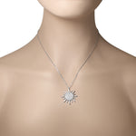 925 Sterling Silver White Clear CZ Sun Pendant Necklace, 18"