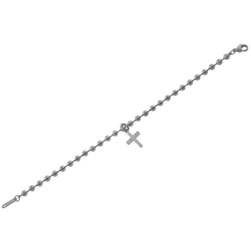 Stainless Steel Silver-Tone Ball Chain Religious Cross Bracelet