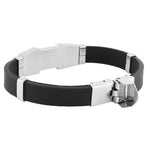 Stainless Steel Black Rubber Silicone Religious Cross Lords Prayer Mens Bracelet