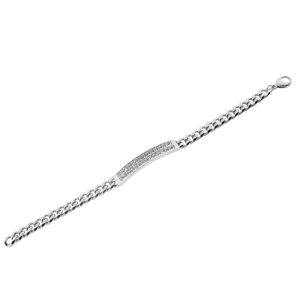Stainless Steel Silver CZ Link Chain Mens Bracelet, 8.5"