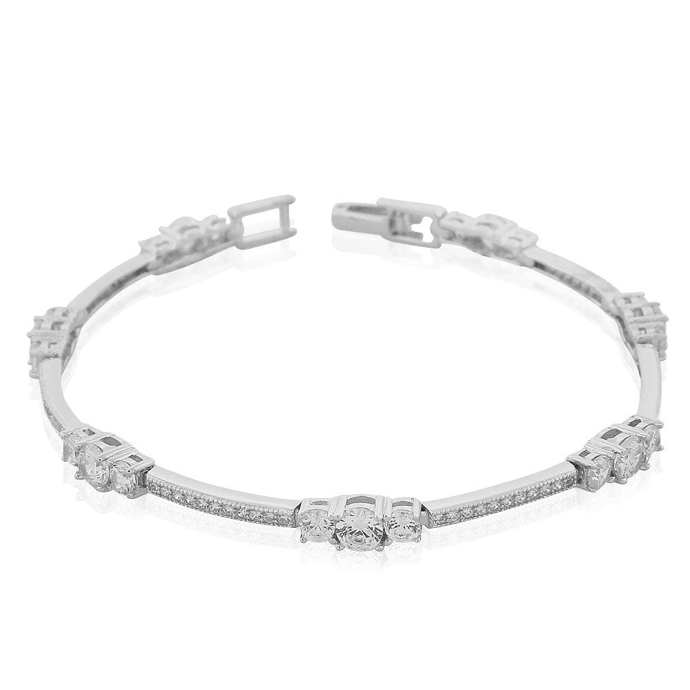925 Sterling Silver White Clear CZ Classic Bridal Tennis Bracelet
