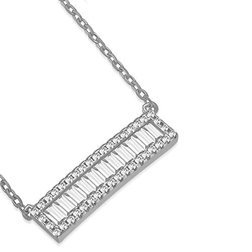 Gold Baguette Bar Necklace Sterling Silver Cubic Zirconia