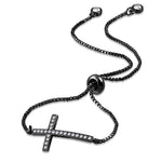 Stainless Steel CZ Religious Cross Adjustable Chain Bracelet, 9.5"