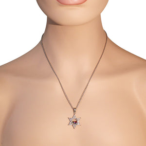 Stainless Steel Silver-Tone Clear Multicolor CZ Jewish Star of David Pendant Necklace
