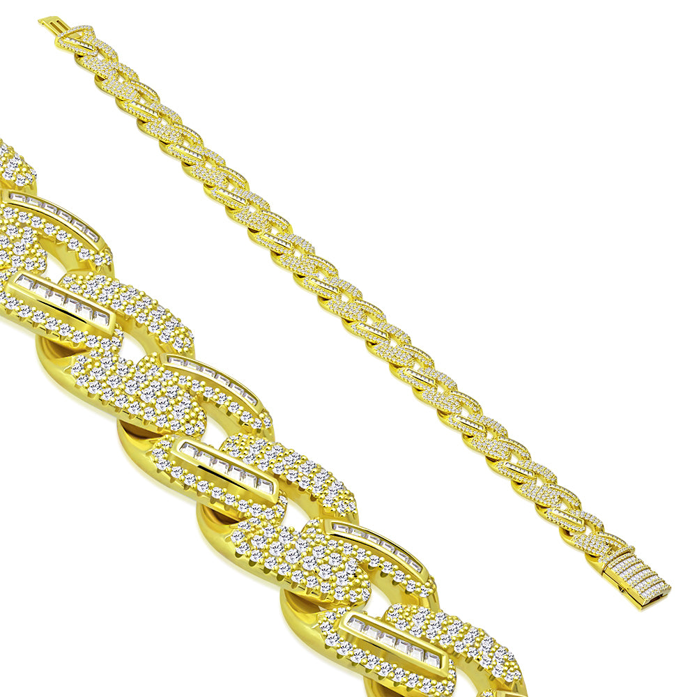 My Daily Styles Men's 925 Sterling Silver CZ Cuban Link Hip Hop 14mm Bracelet - 9"