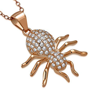 925 Sterling Silver Rose Gold-Tone CZ Spider Insect Pendant Necklace