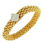 Stainless Steel Yellow Gold-Tone White CZ Stretch Mesh Bracelet