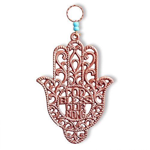 God Bless Our Home Good Luck Wall Decor Hamsa Hand - Made in Israel - White