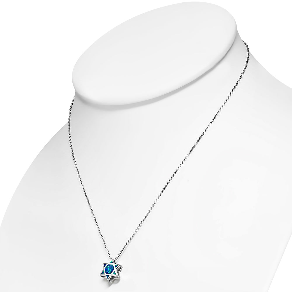 My Daily Styles 925 Sterling Silver Womens Simulated Opal Blue Star of David Pendant Necklace