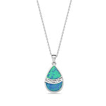 925 Sterling Silver Blue Turquoise-Tone Simulated Opal Teardrop Pendant Necklace