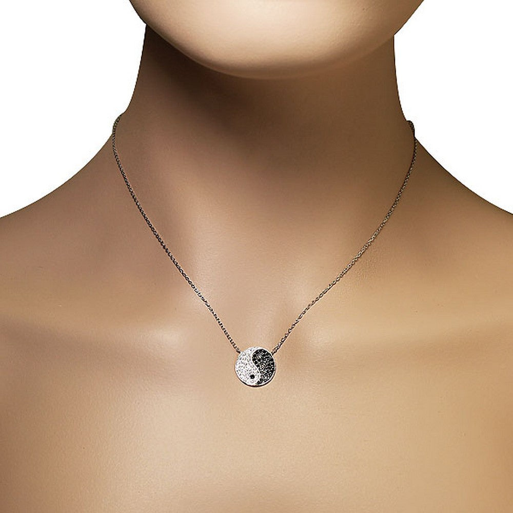 925 Sterling Silver Yin Yang Pendant Necklace Cubic Zirconia