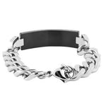 Stainless Steel Black Silver-Tone Link Chain Religious Cross Spanish Prayer Men's Bracelet