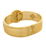 Stainless Steel Yellow Gold-Tone Simulated Mother-of-Pearl Floating CZ Bangle Bracelet