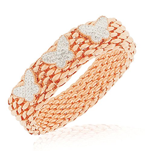 Stainless Steel Silver-Tone Clear CZ Mesh Stretch Butterflies Bracelet