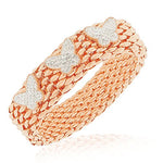 Stainless Steel Silver-Tone Clear CZ Mesh Stretch Butterflies Bracelet