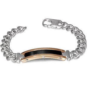 Stainless Steel Silver Black Rose Gold-Tone Mens Link Chain Bracelet