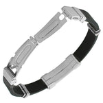 Stainless Steel Black Rubber Silicone Two-Tone Greek Key Men's Bracelet